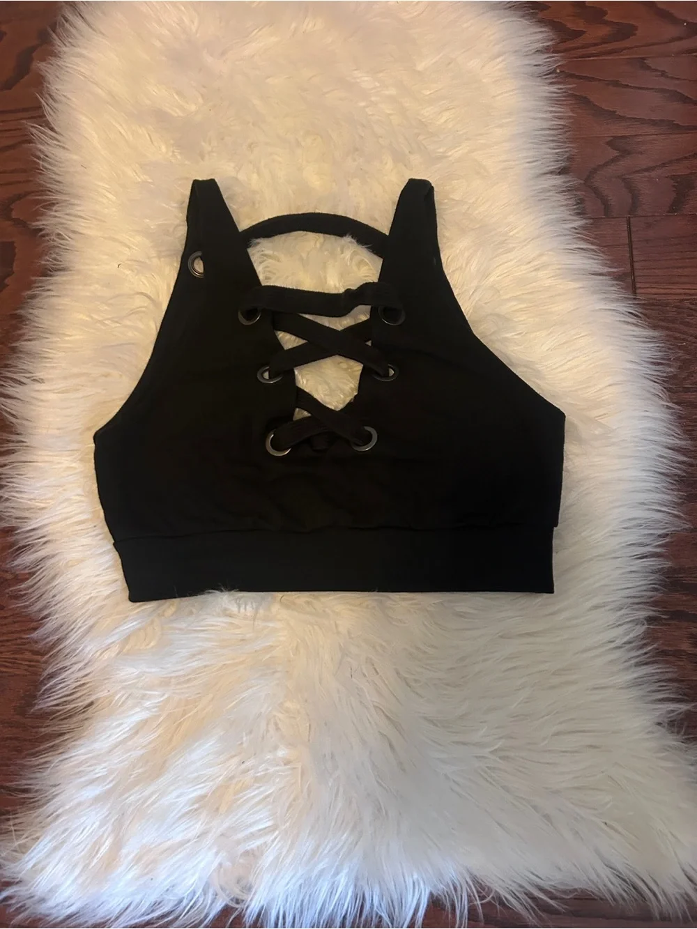 Alo Yoga Black Lace-Up Sports Bra Crop Top Athleisure Activewear